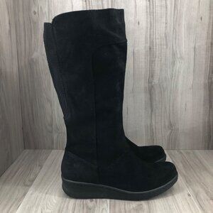 Born Wedge Boots Womens 11 Brandenburg Black Suede Zip Tall Knee High Shoes